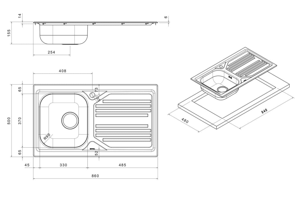 Apell TM861ILBC lavello Lavello montato su piano Rettangolare Acciaio inossidabile