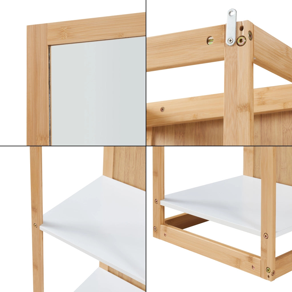 Scaffale da Terra AS con Specchio Frontale a Figura Intera 170x40x35 cm Naturale/Bianco [en.casa]