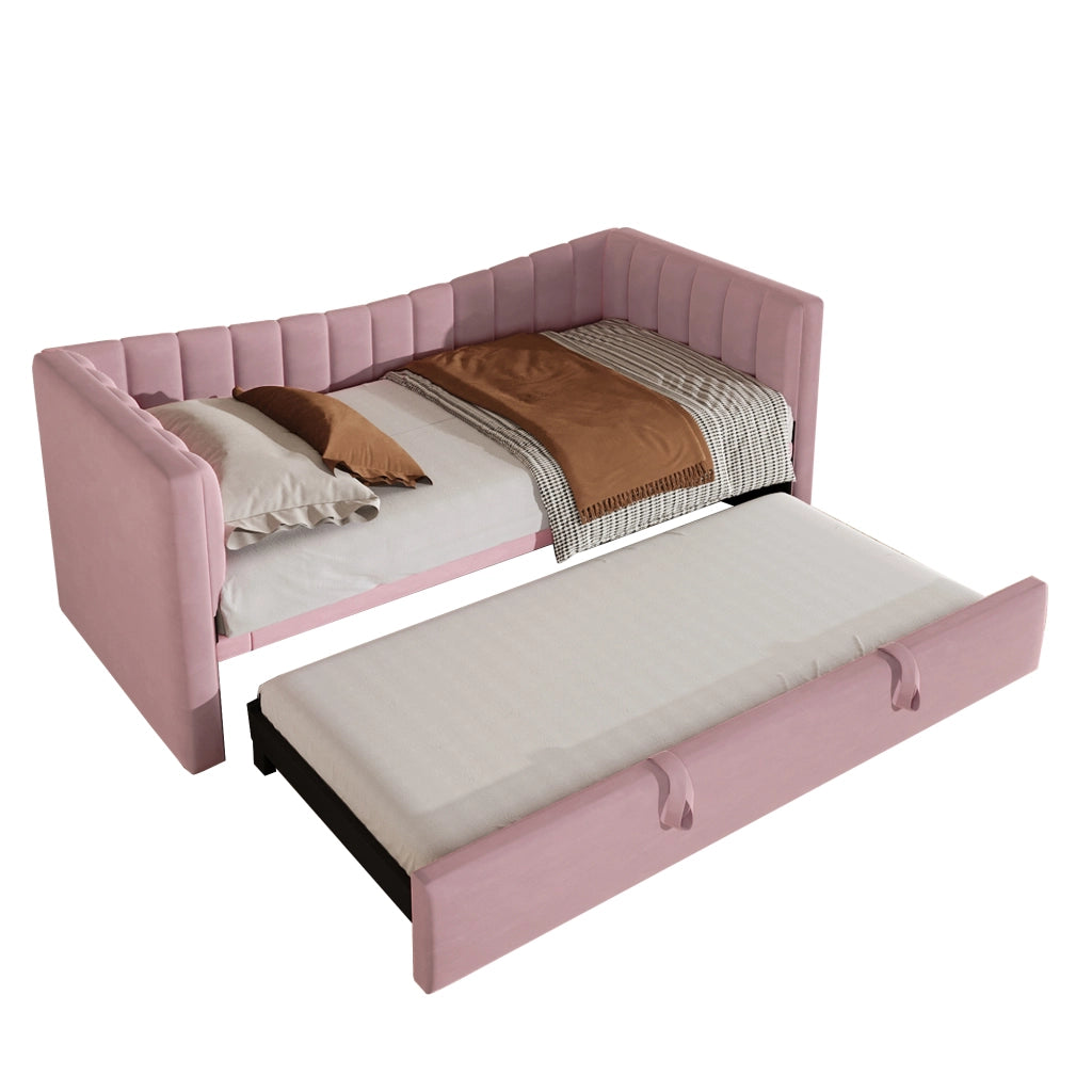 Letto pieghevole con estrazione velluto rosa 90x200 cm