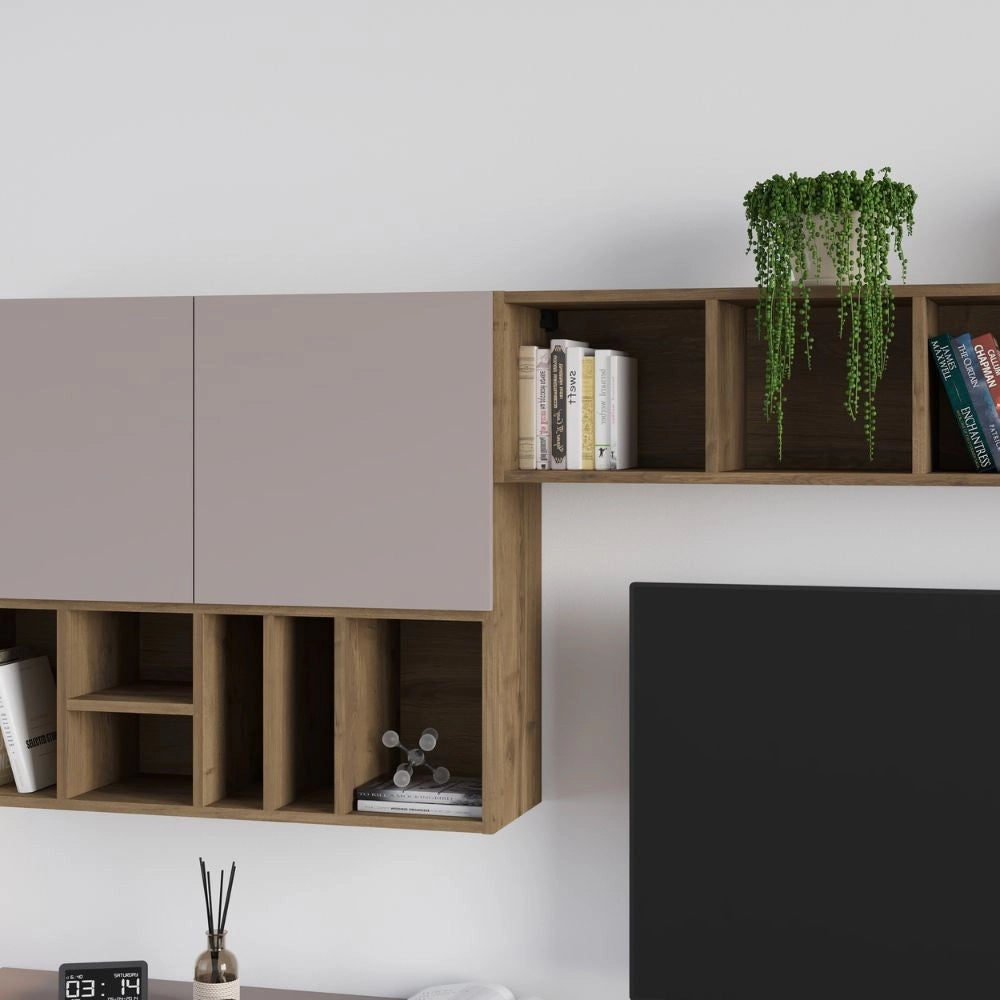 Parete attrezzata Big colore tortora e hitit noce H 192x32.50x300 cm