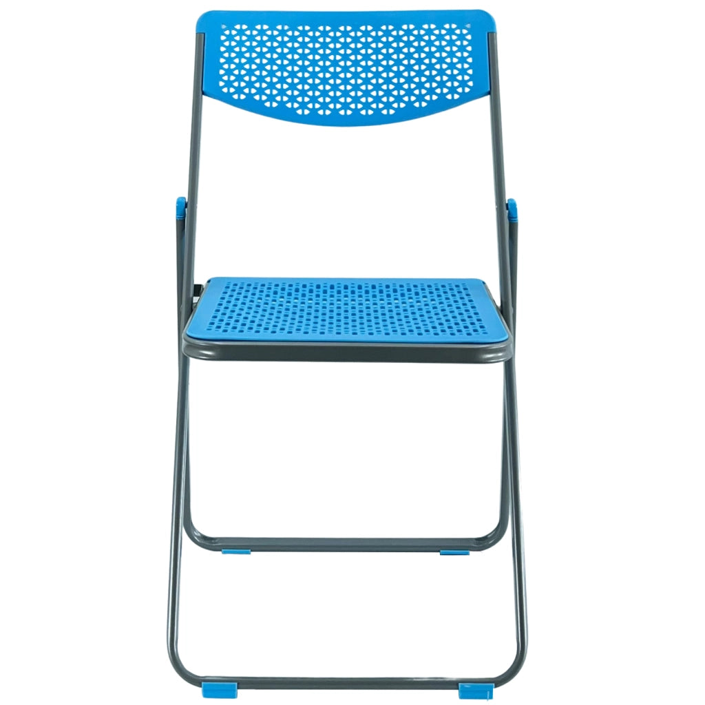 SEDIA PIEGHEVOLE SMARTY SALVASPAZIO METALLO E POLIPROPILENE RICHIUDIBILE SLIM PORTATILE Blu / Grigio