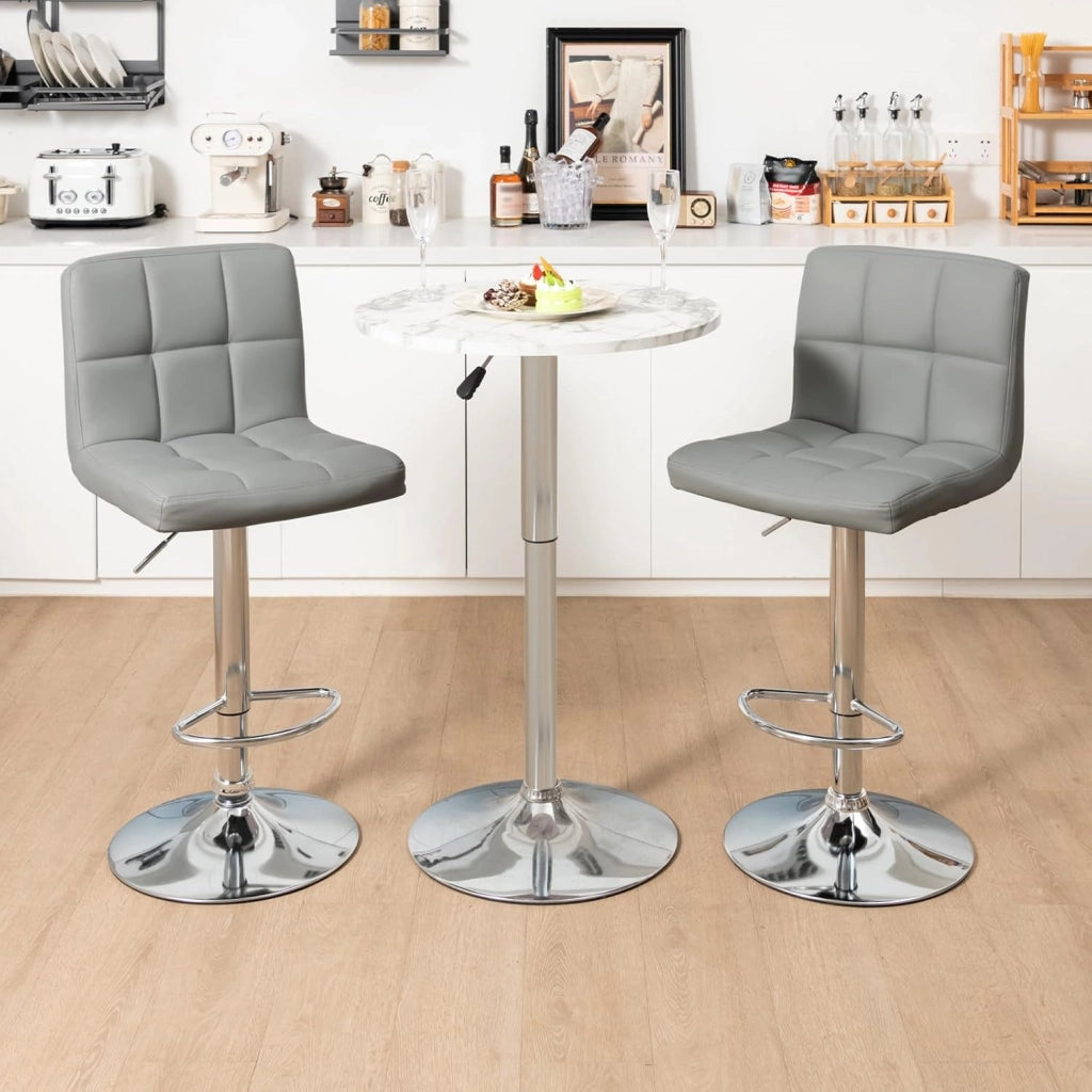Set di 2/4 Sgabelli Girevoli Altezza Regolabile, Moderni Sgabelli da Bar in Ecopelle con Seduta Regolabile, Poggiapiedi, Base in Metallo, Sgabelli Girevoli Alti per Casa, Pub, Grigio (1)