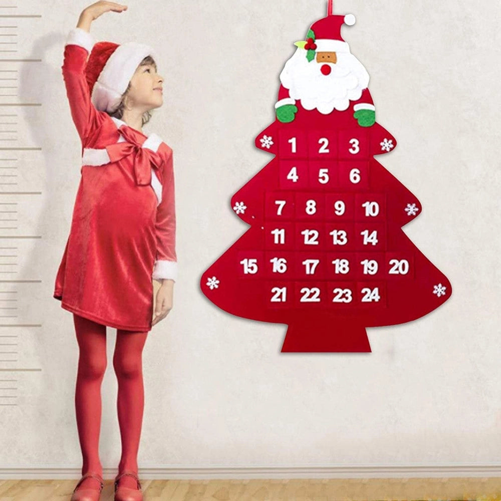 Trade Shop - Calendario Avvento Albero Di Natale Con Tasche In Feltro Decorazioni Natalizie -