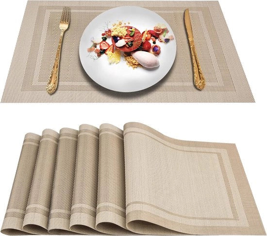 Set di Tavola da 6 pezzi, Tavola da Cucina in Vinile Tessuto, Set di Tavole da Cucina con Superficie Antiscivolo e Resistente al Calore, Modello a Tela, Colore Rosso