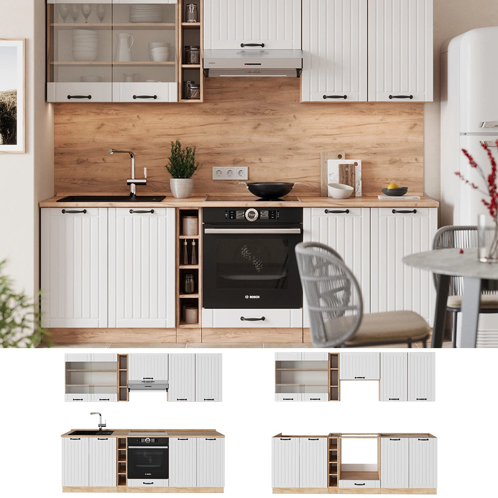 Vicco Cucina componibile Bianco casa di campagna 235 cm senza piano di lavoro