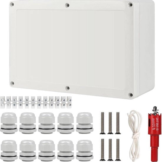 Scatola di connessione impermeabile IP65 per ambienti umidi - assemblaggio - 230 x 150 x 85 mm - Ø 6-12 mm - 10 connessioni a vite per cavi - foro a sega 20 mm