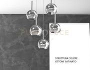 SOSP. OTTONE SAT. RETTANGOLARE 5 LUCI VETRI TUTTI PICCOLO CROMO 1155OS-S5 RP-CR