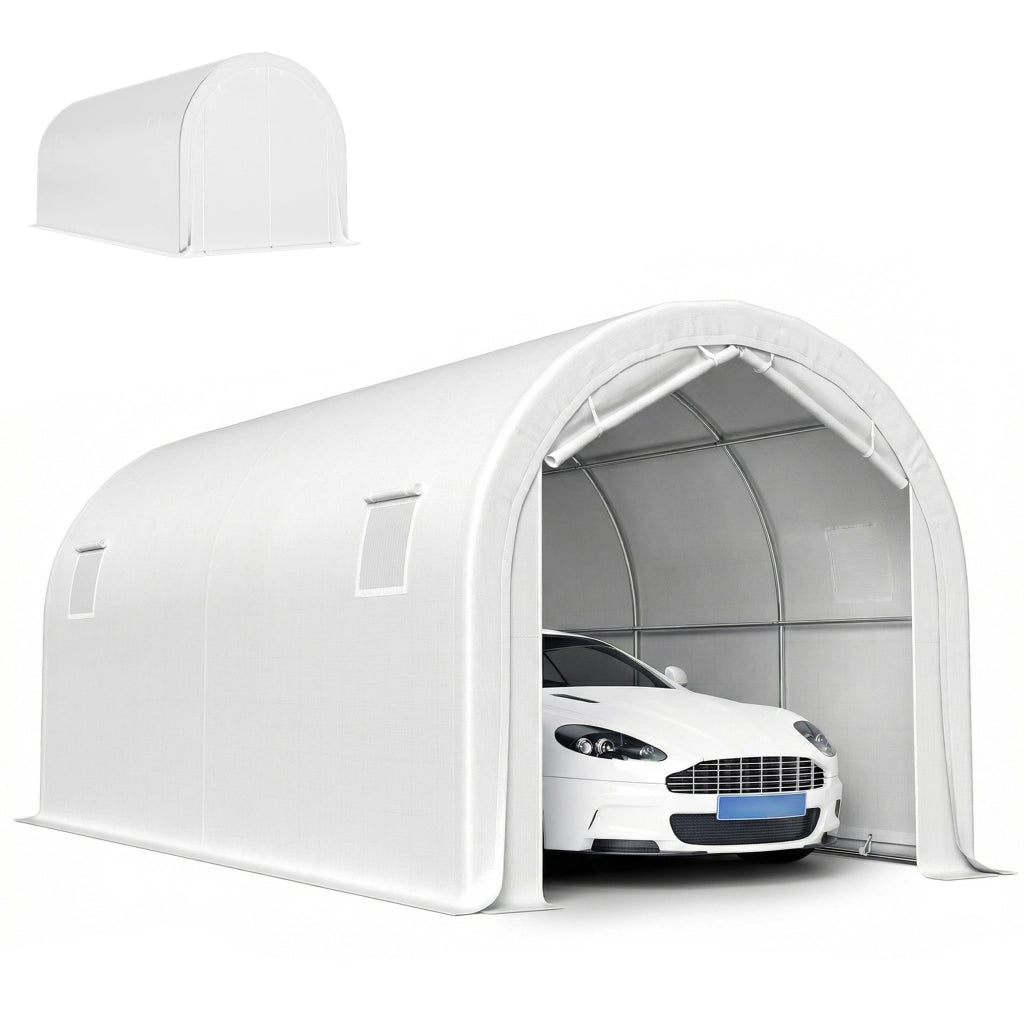 Tettoia per Auto 3x6m Impermeabile ¨C Xylo ¨C Telaio Metallo Galvanizzato PE UPF30+ Bianco