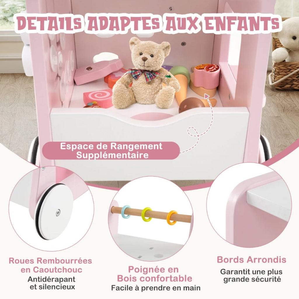 Carrello per bambini 2 in 1 32 x 35 x 42 cm con contenitore maggiore sicurezza stile moderno MDF rosa 20_0014544