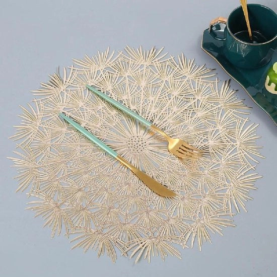 Set di 6 Piastre a forma di cerchio con fori - Lavabile - Resistente al calore - Antiscivolo - PVC - Cucina per feste e matrimoni - Oro