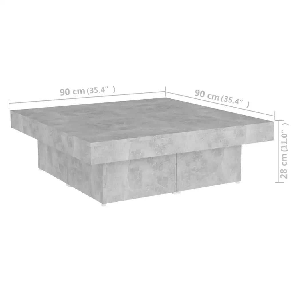 Tavolino da Salotto Grigio Cemento 90x90x28cm Legno Multistrato 806916