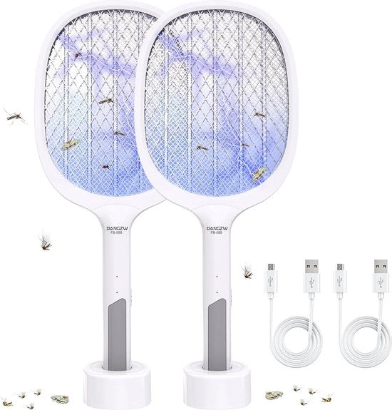 Set di Cattura Mosche Elettrico da 2 Pezzi - 2-in-1 - Catturatore di Mosche - Cattura Mosche, Vespe, Farfalle, Zanzare - UV - Ricarica USB 1800mAh Batteria - Lampada per Mosche - Lampada per Insetti - Lampada per Zanzare