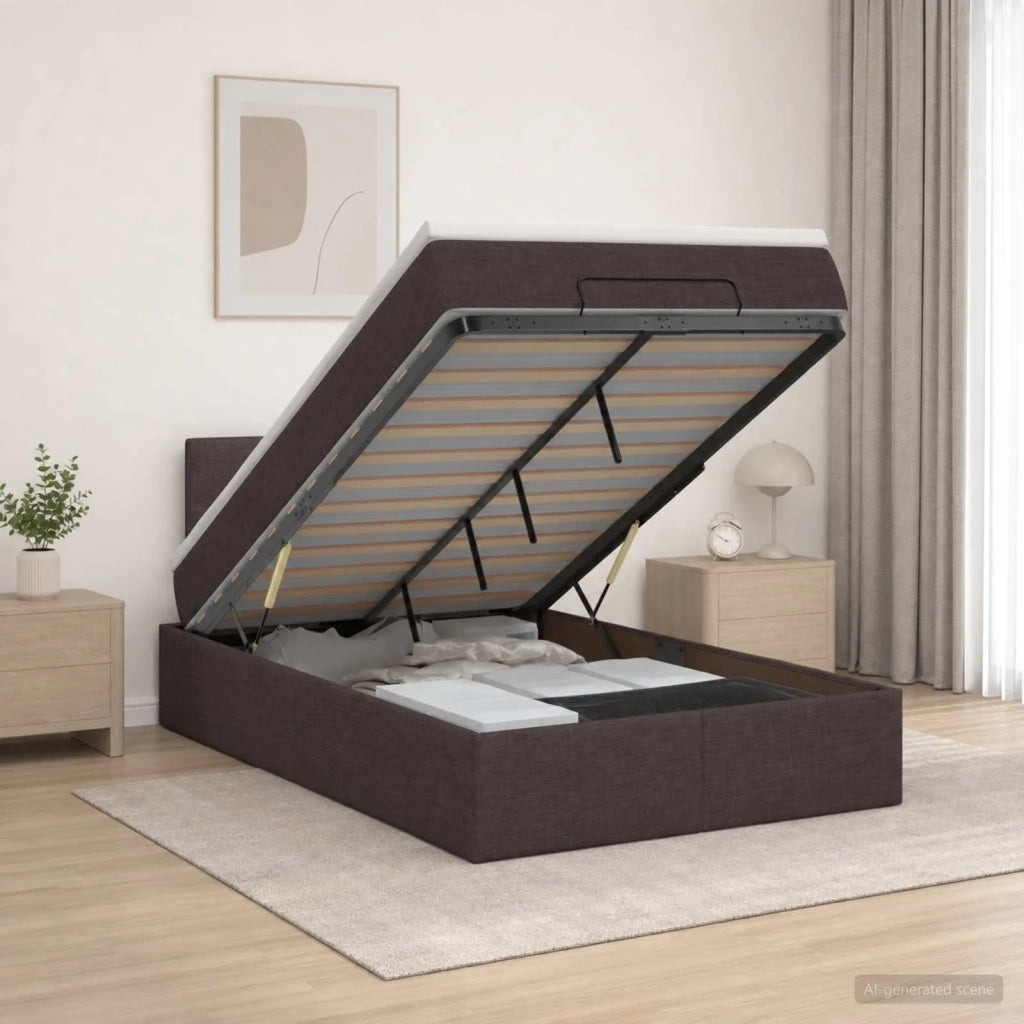 Letto ottomano con materasso Marrone Scuro 120 x 190 cm Tessuto 3456312