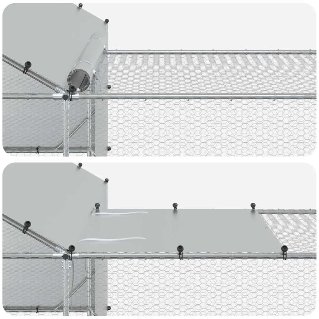 Gabbia per Galline con Tetto e Giardino 2 pz Argento 3434660