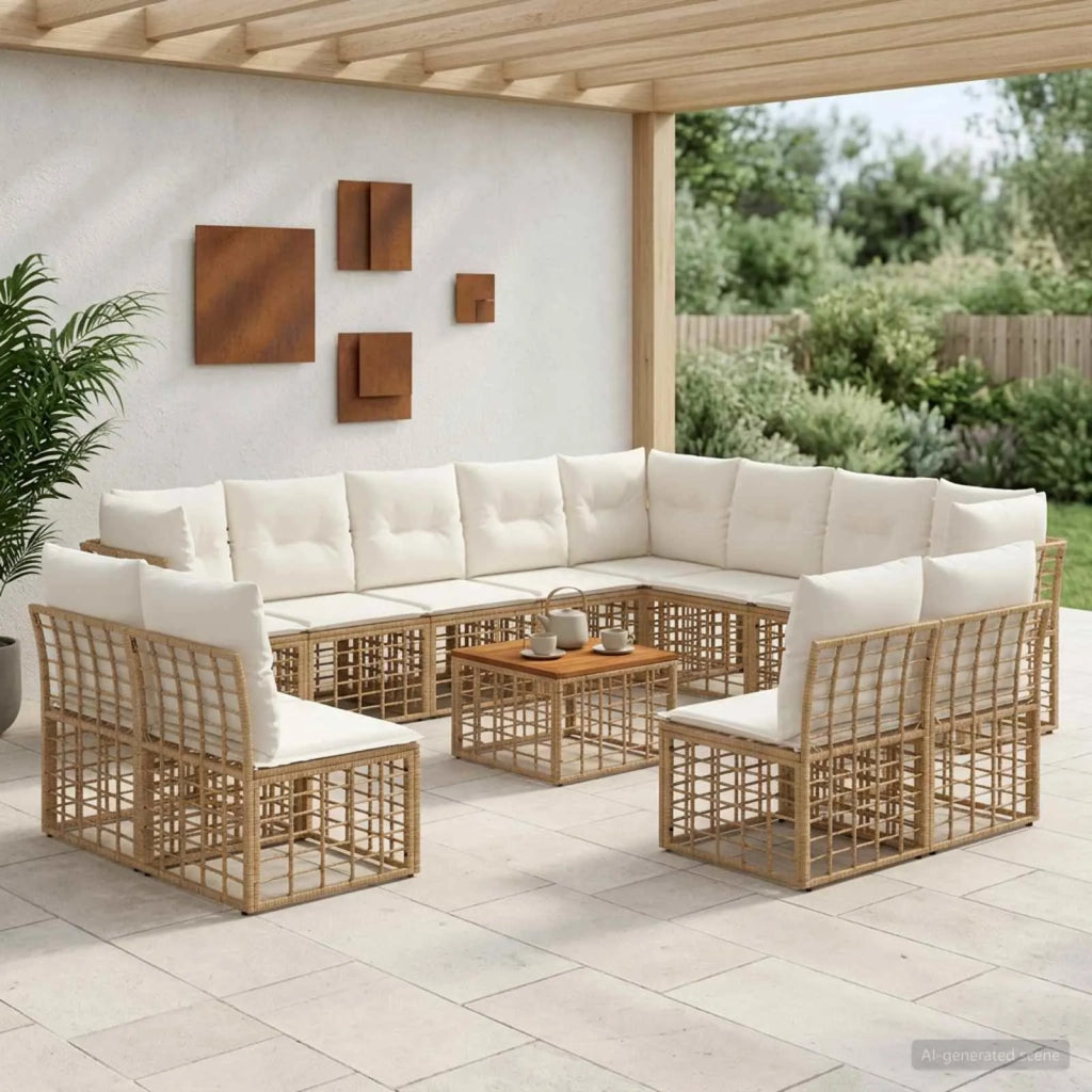 Set di divani da esterno 13 pcs Naturale e Bianco Crema 3437600