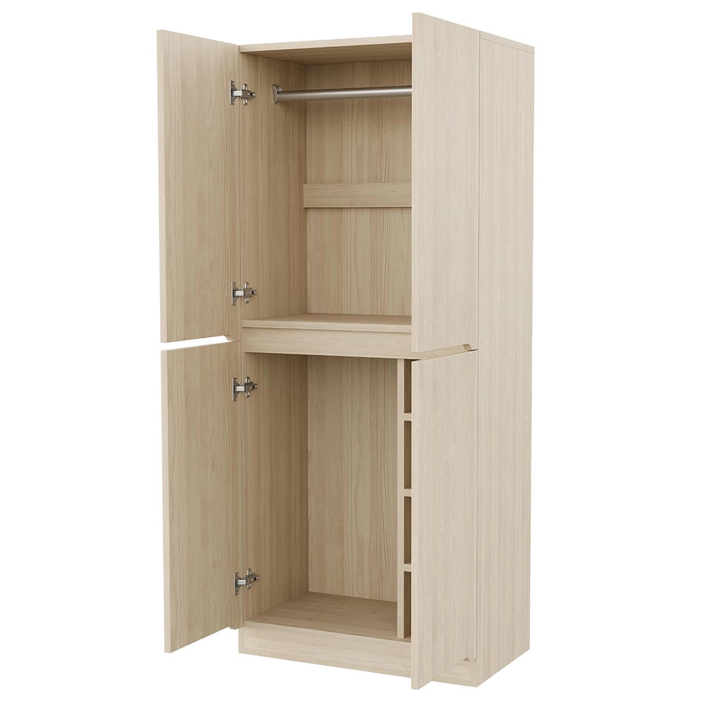 Armadio 2 ante 70x40x170 cm - Xylo - con piccolo ripiano, colore legno naturale