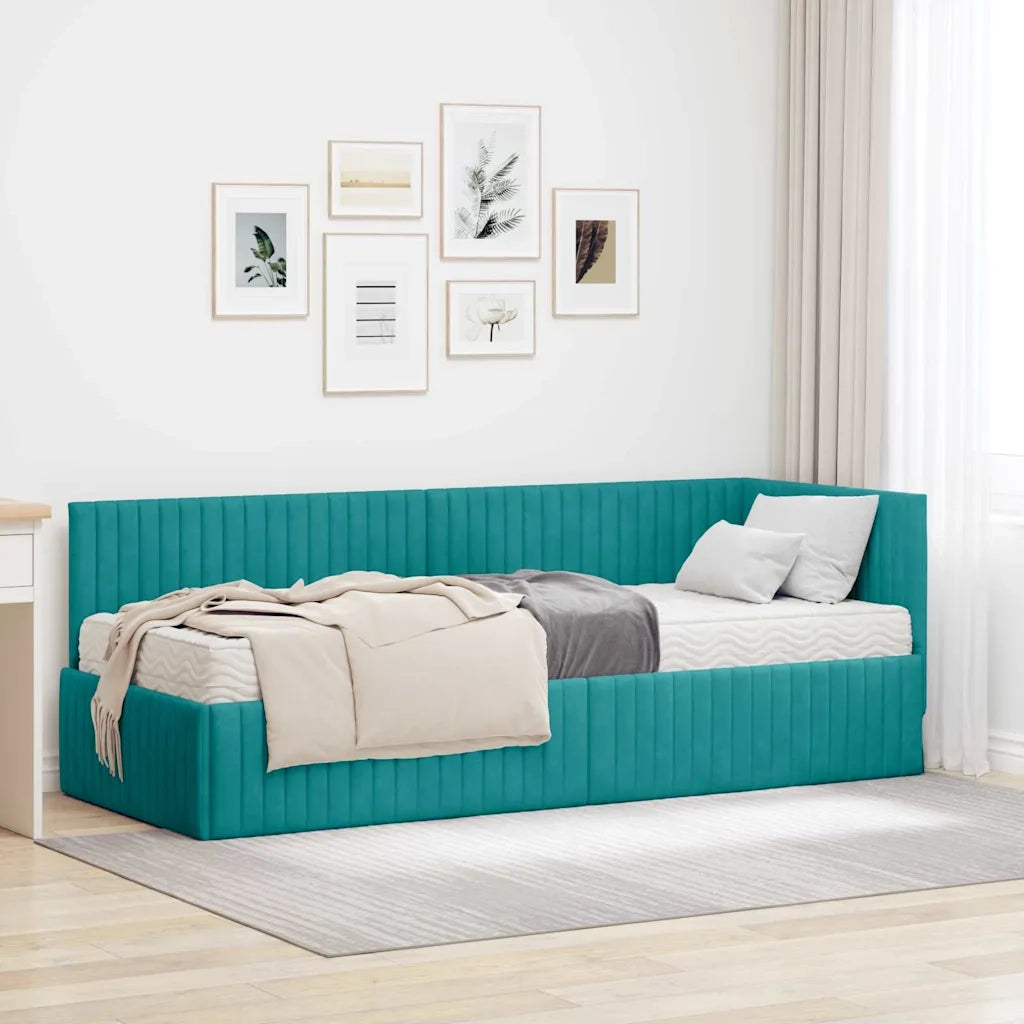 Struttura Letto Angolare con Materasso 2 pz-Giroletto con materasso Turchese Velluto 768770