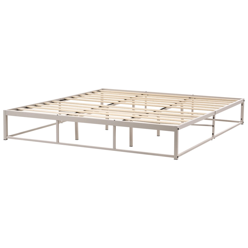 Letto matrimoniale con struttura in metallo, a doghe doppie integrate, senza testiera 180 x 200 cm beige chiaro stile moderno industriale