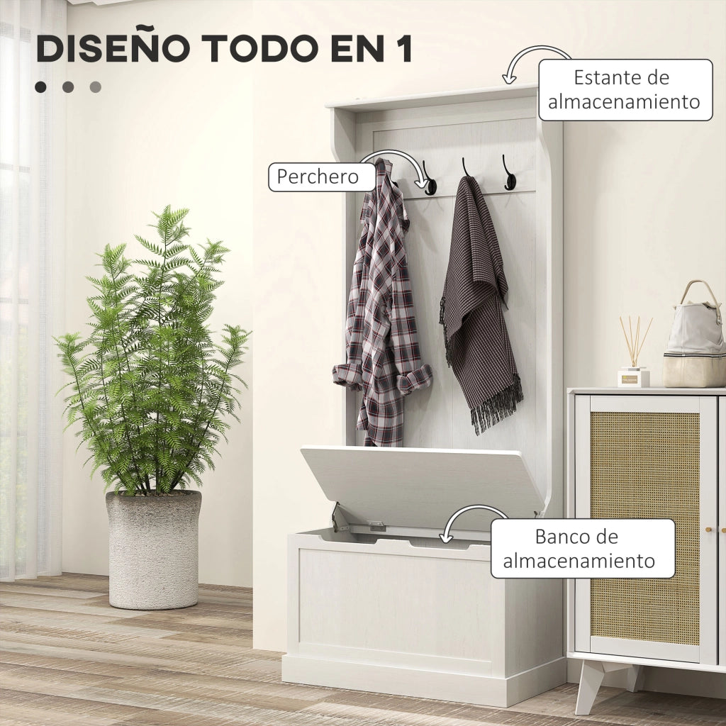 Appendiabiti con Banco e Ganci ¨C Zephmum ¨C Bianco 71.5x39.5x170 cm
