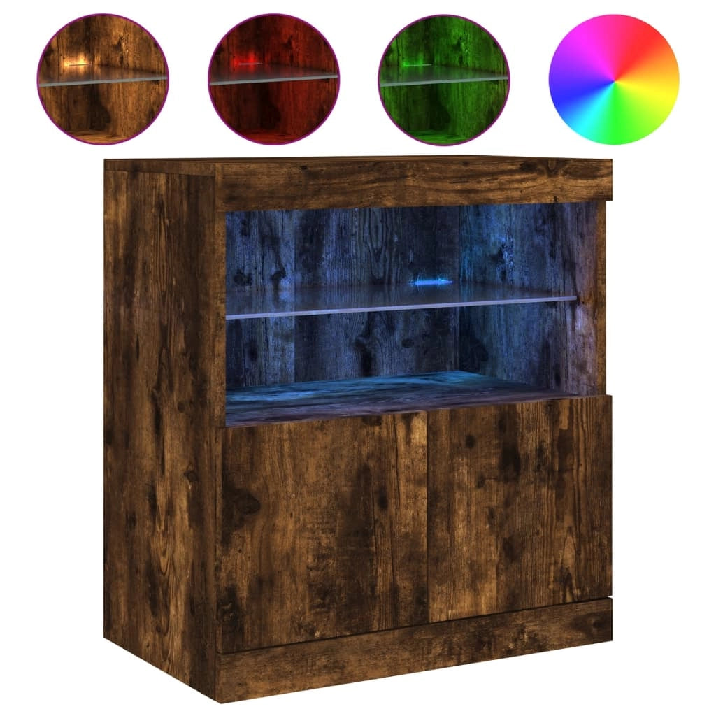 Credenza cassettiera armadio mobile contenitore organizer per cucina soggiorno salotto con luci LED 60 x 37 x 67 cm marrone 02_0029891