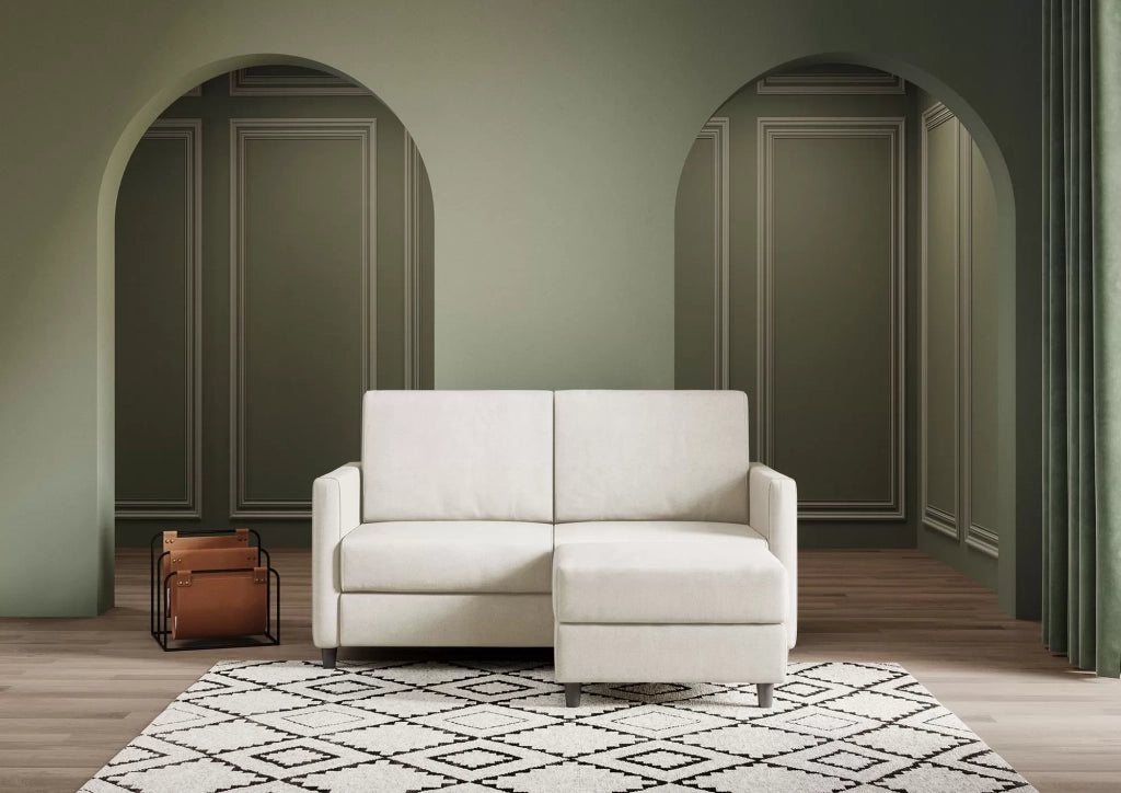 Divano karay 2 posti medio  (due sedute da 70cm) + pouf misure esterne l.158 p.145 | latte - Mobili 2G