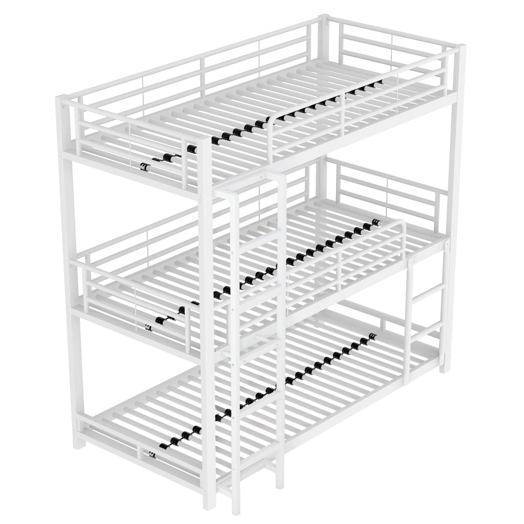OKWISH Letto a Castello 90×200 cm, Letto 3 Posti con Scala, Sponde di Sicurezza e Struttura in Metallo, senza Materasso, Bianco