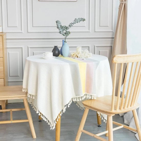 Tappeto quadrato per tavolo in cotone e lino, lavabile, 140 x 140 cm, decorazione elegante per cucina e sala da pranzo