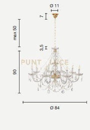 LAMPADARIO OPERA 8 LUCI TRASPARENTE E FUME' ATTACCO E14 VETRO E CRISTALLO D.84CM