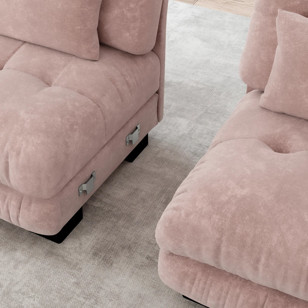 Divano angolare 220x77x81 cm con seduta cloud; cuscini lombari; chenille; rosa