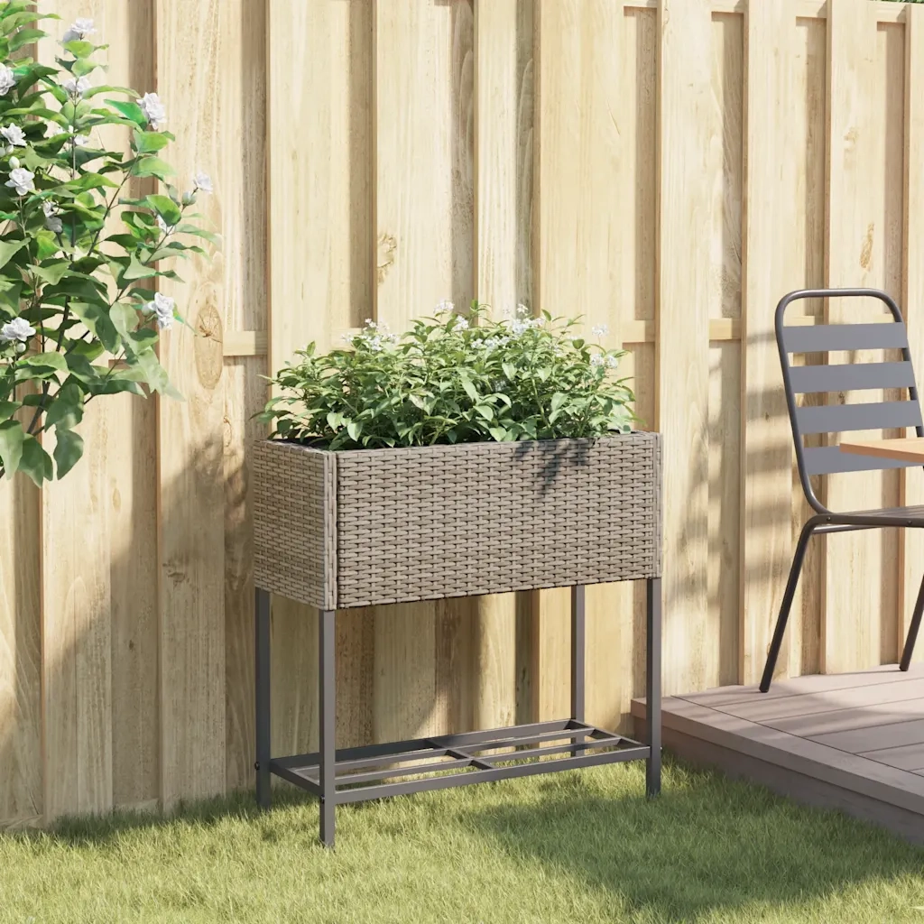 vidaXL Fioriera da Giardino con Ripiano Grigia in Polyrattan