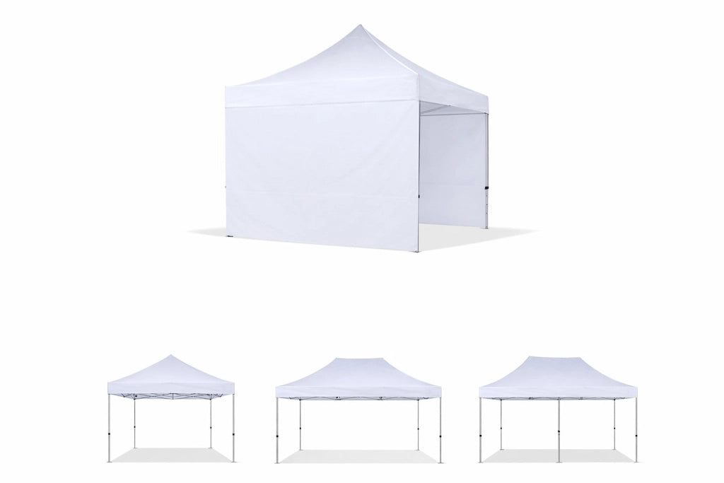 Telo laterale 3x2m bianco impermeabile con porta avvolgibile per gazebo richiudibile Market-Pro