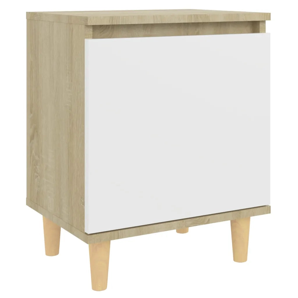 Comodini Gambe Legno Massello 2pz Rovere Sonoma Bianco 40x30x50 805826