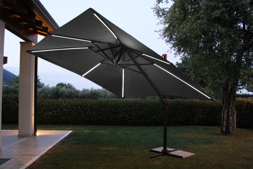 Ombrellone da Giardino decentrato con led 3x4 in alluminio - RENO