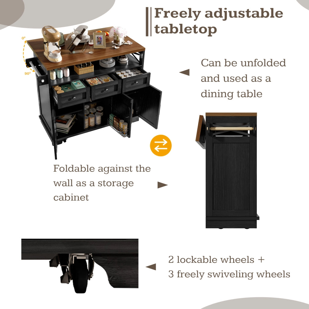 ISOLA CUCINA 118x43x98 cm Nero MDF e metallo
