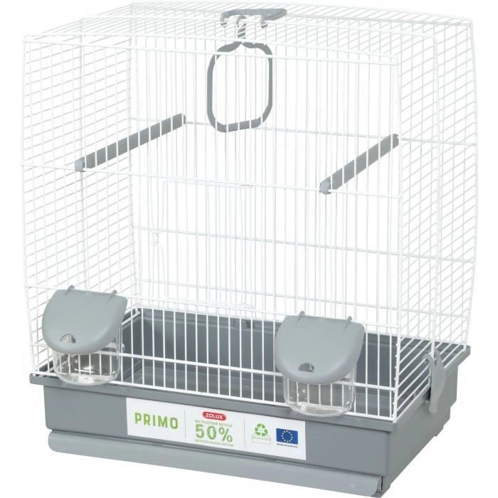 Gabbia per uccelli - Carla - Plastica riciclata - 2 trespoli - 2 mangiatoie - Altalena