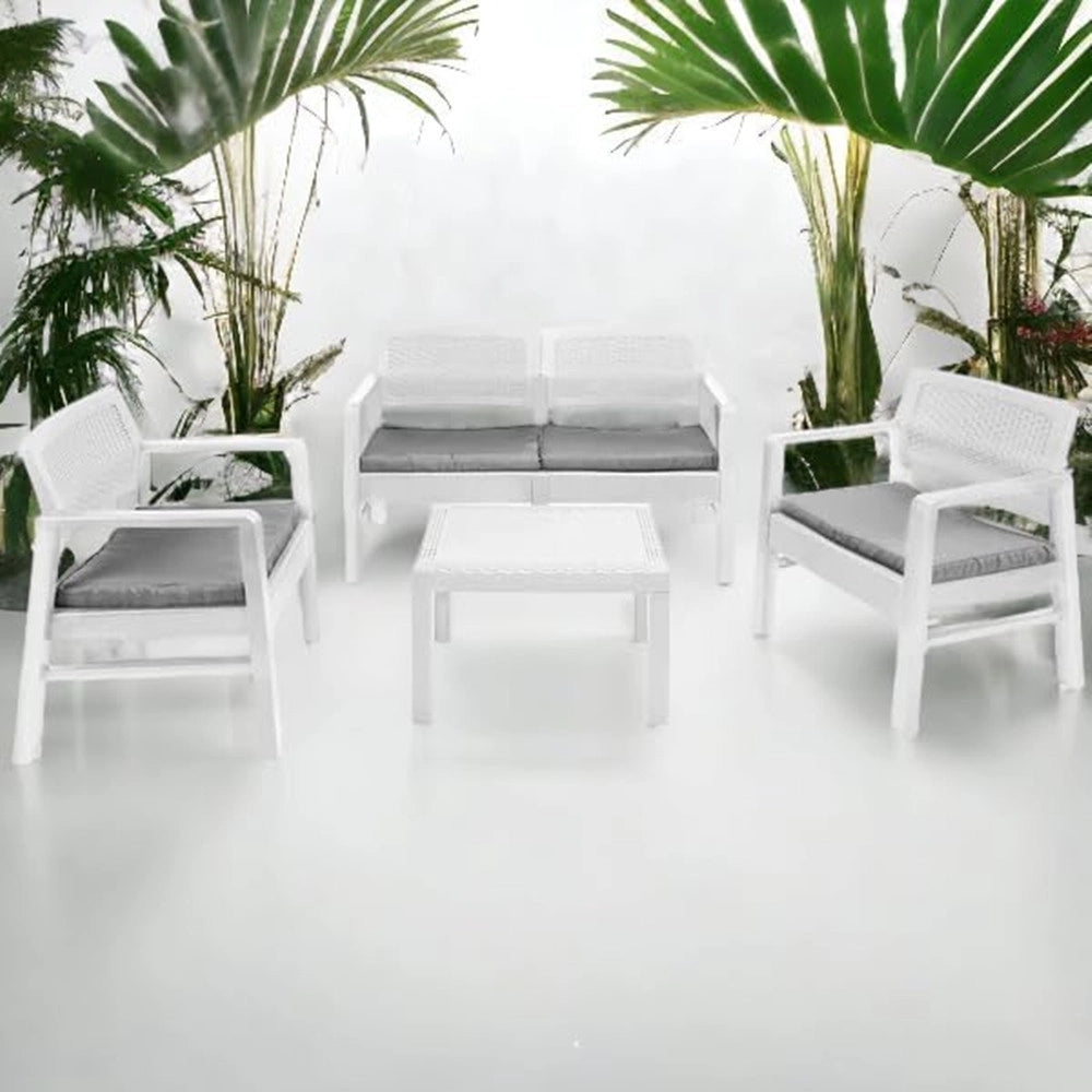 Trade Shop - Set Salotto Giardino Esterno Con Divano 2 Poltrone Tavolino Effetto Rattan Con Cuscini -