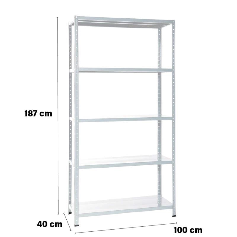 SCAFFALE IN METALLO BIANCO ETTORE KIT BULLONI CON 5 RIPIANI 100 X 40 X H 187 CM