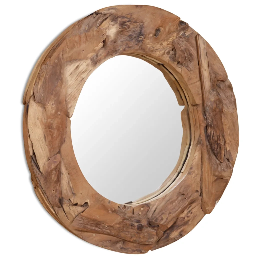 Specchio Decorativo in Legno di Teak 80 cm Rotondo 244561