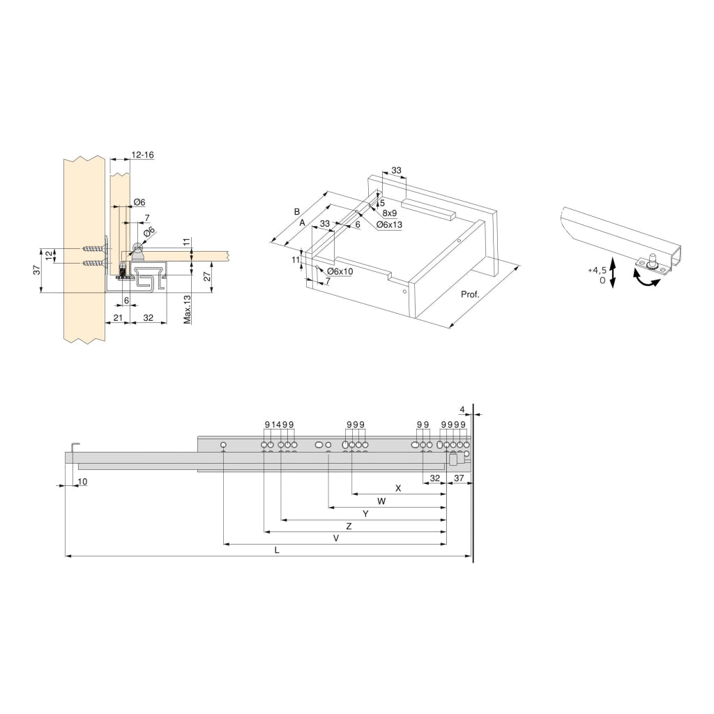 Guide a Scomparsa Silver per Cassetti ad Estrazione Totale P350 Zincato Bianco Acciaio Emuca