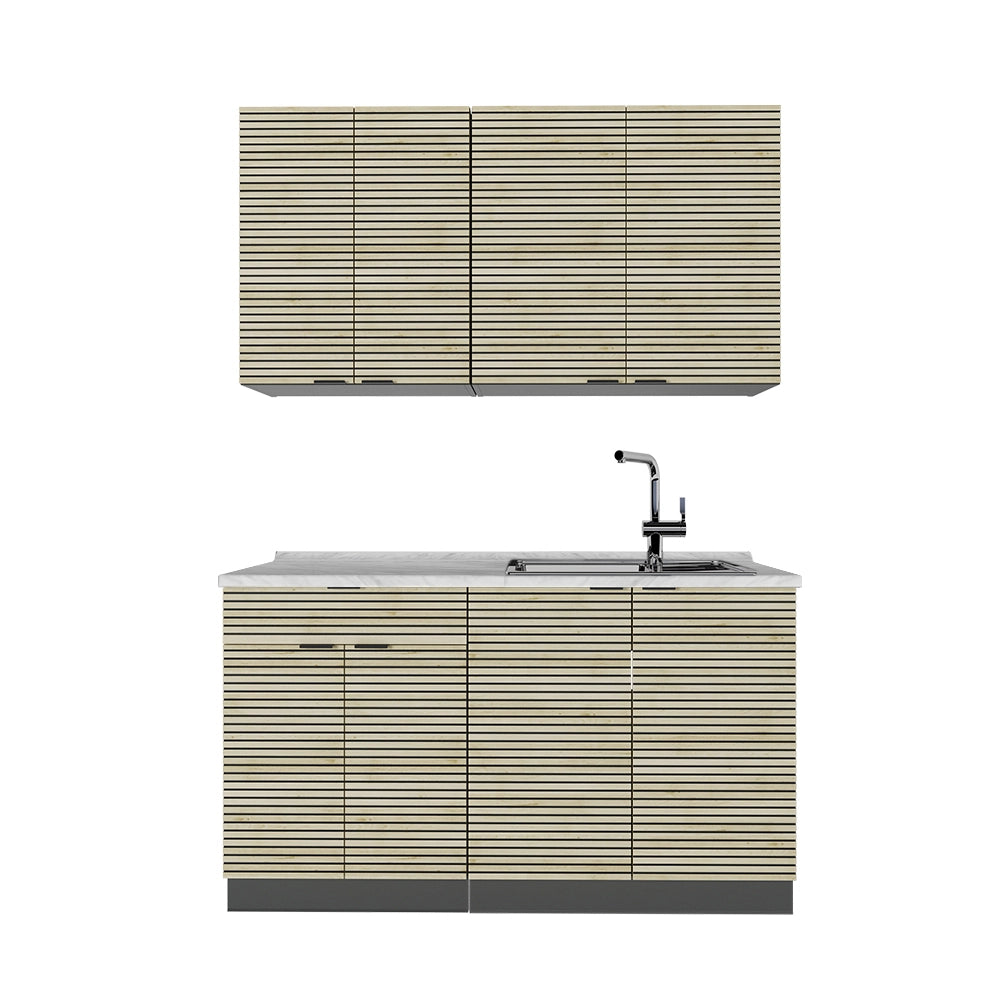 Cucina completa Fame-Line Pannello in quercia/Antracite 140 cm, PL Marmo Vicco