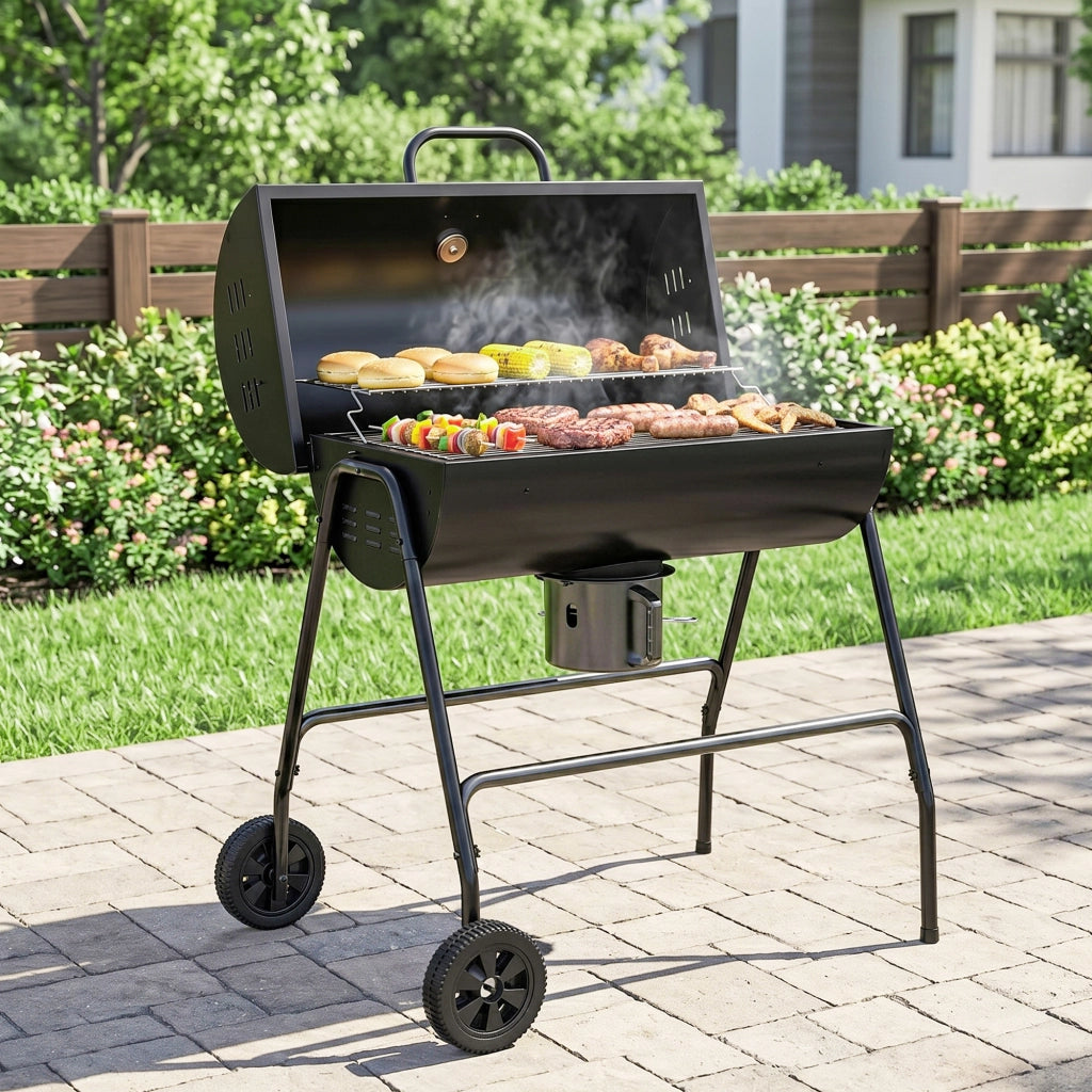 Barbecue a Carbone con Coperchio Griglia e Termometro ¨C zephmum ¨C Nero 95x71.5x102 cm