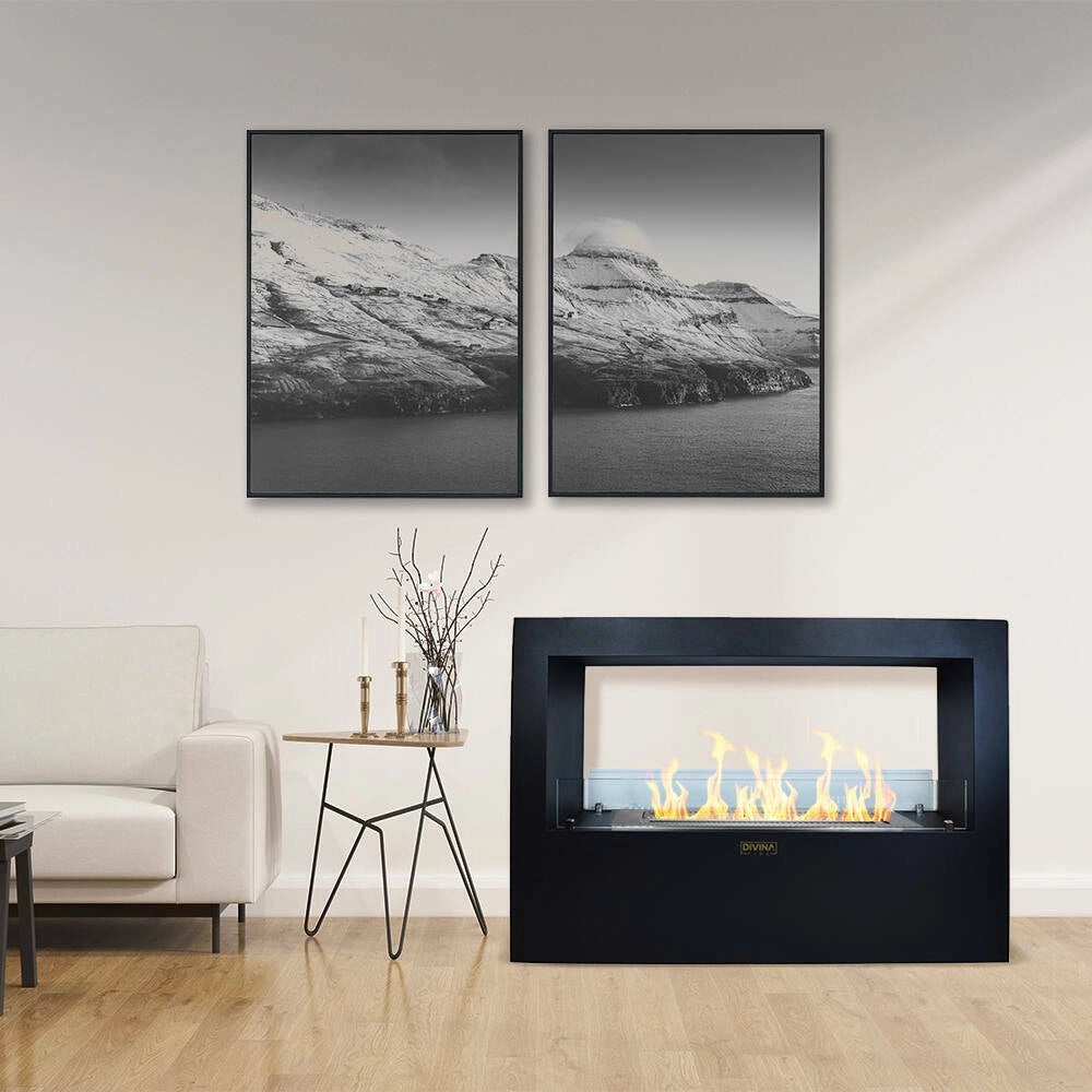Camino a bioetanolo Aicurzio, Caminetto ecologico, Focolare senza fumo, Riscaldatore ad etanolo, Made in Italy, 30x100 h70 cm, Nero