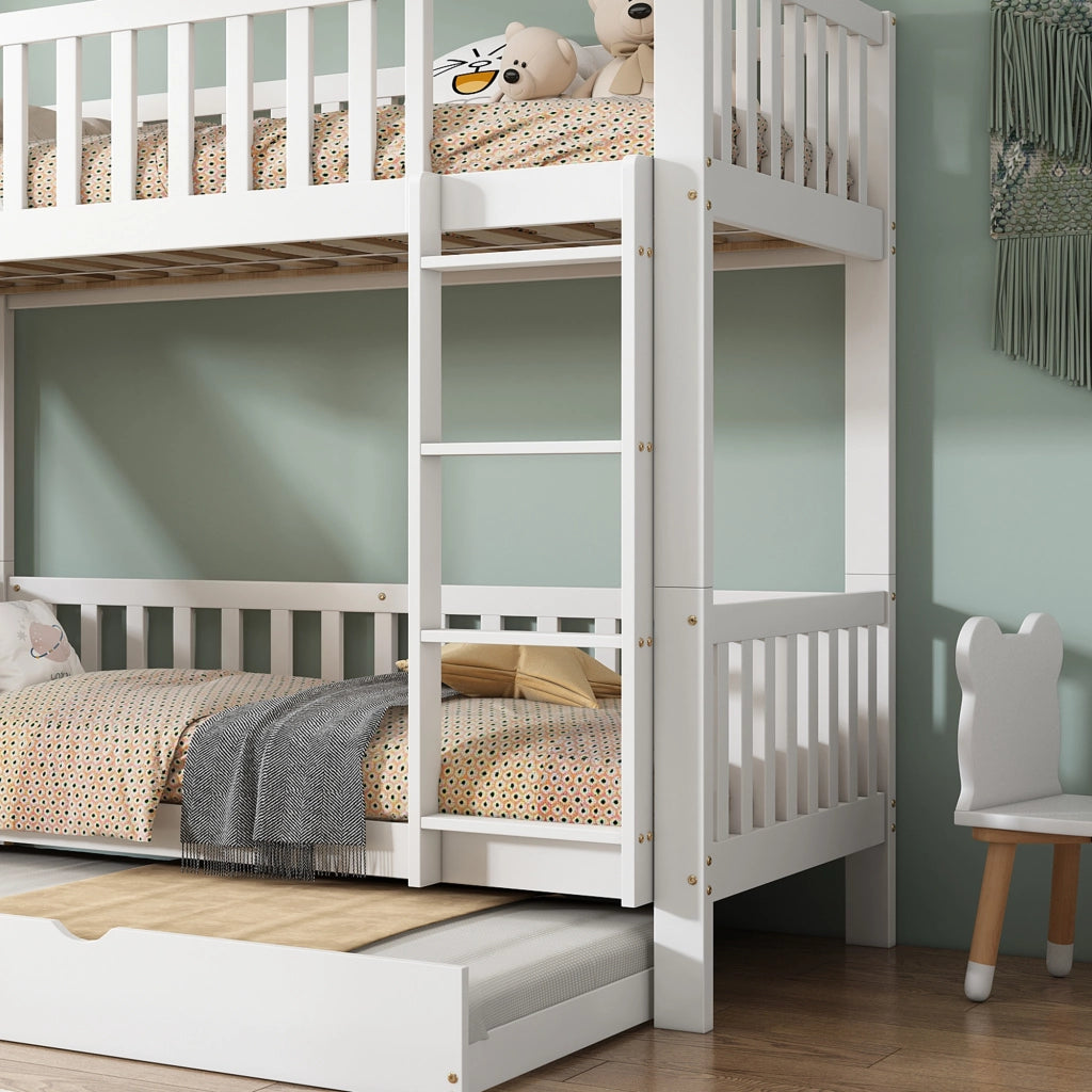 LETTO A CASTELLO con letto estraibile e scivolo 90x200/190 cm Bianco