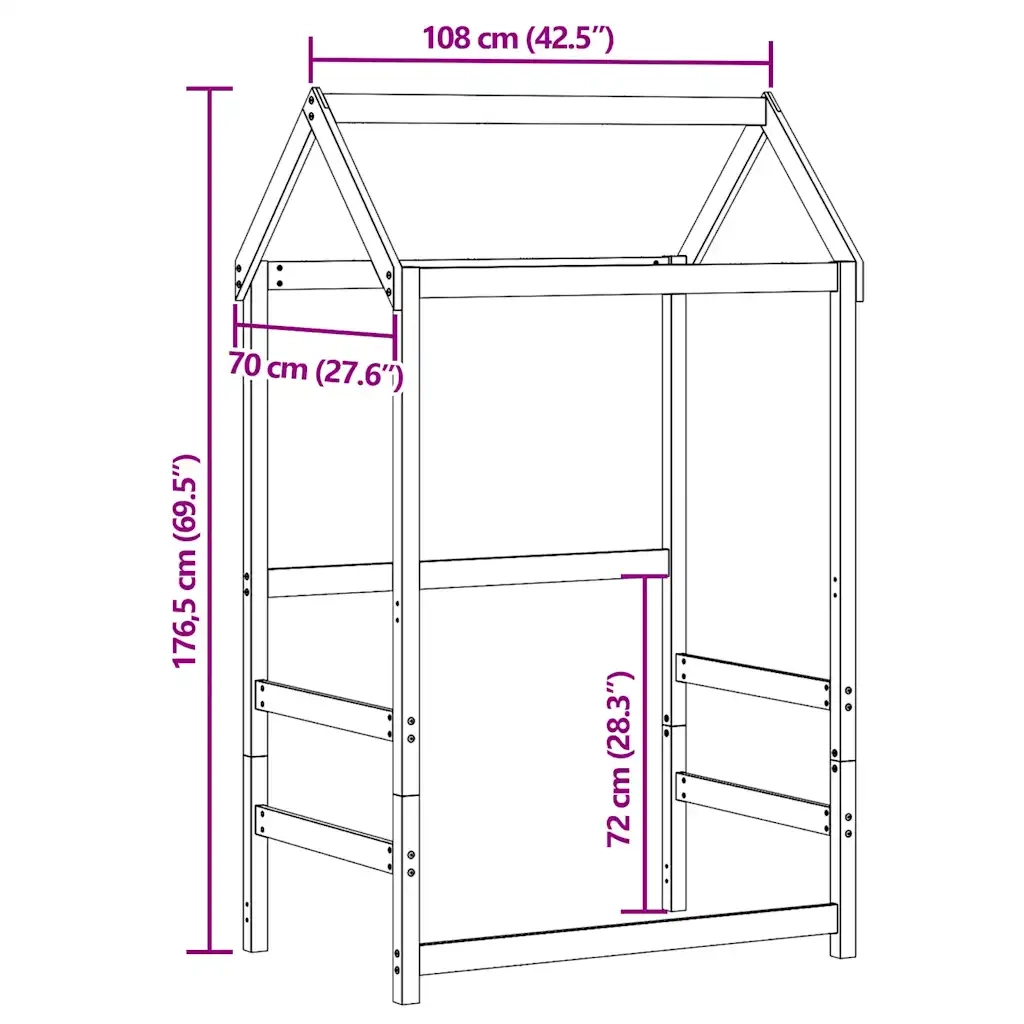 Tetto Letto Bambini Marrone Cera 108x70x176,5 cm Massello Pino