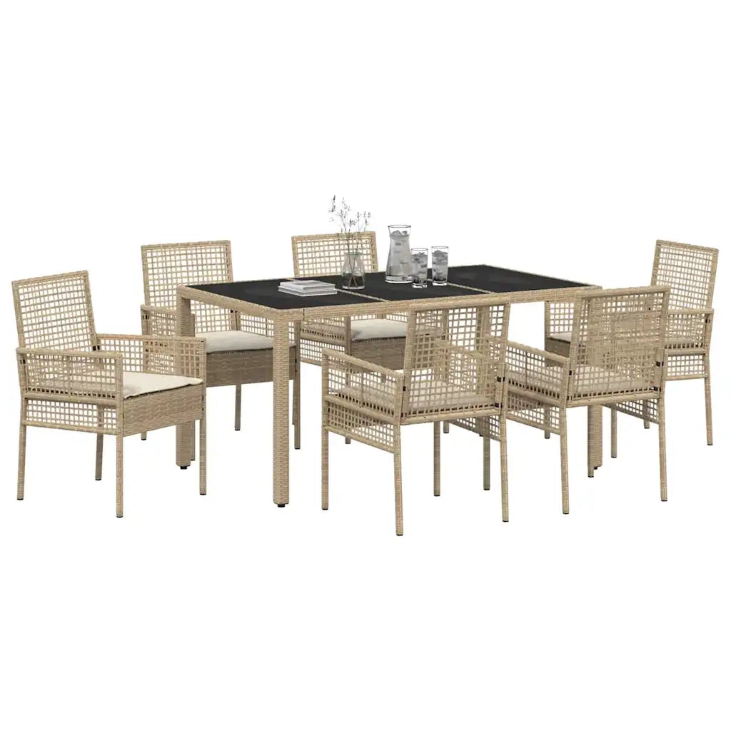 Set da Pranzo per Giardino 7 pcs Beige polyrattan 3334890