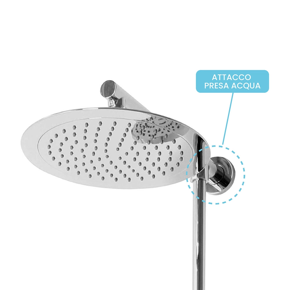 Colonna doccia da 96 cm in ottone cromato design tondo e doccetta con presa d’acqua in alto