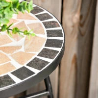 Tavolino da Giardino, Tavolo da Esterno in Metallo Nero e Ceramica, Nero e Arancione Ф36 x 58cm