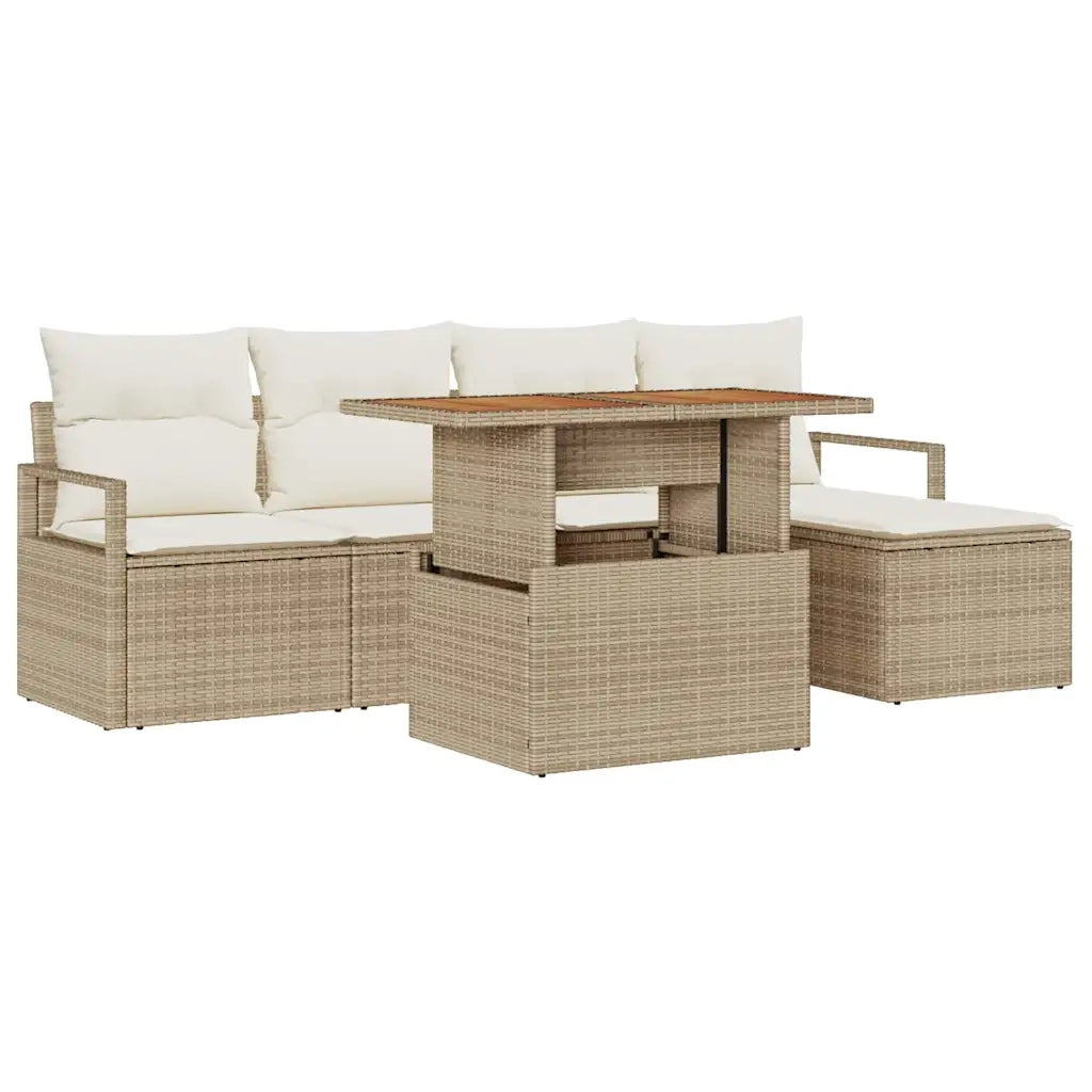 Set da Pranzo per Giardino con cuscino 6 pcs Beige e Crema