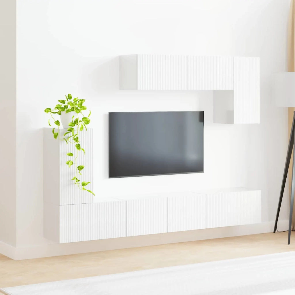 Set mobile TV 4 pcs Bianco Lucido Legno multistrato
