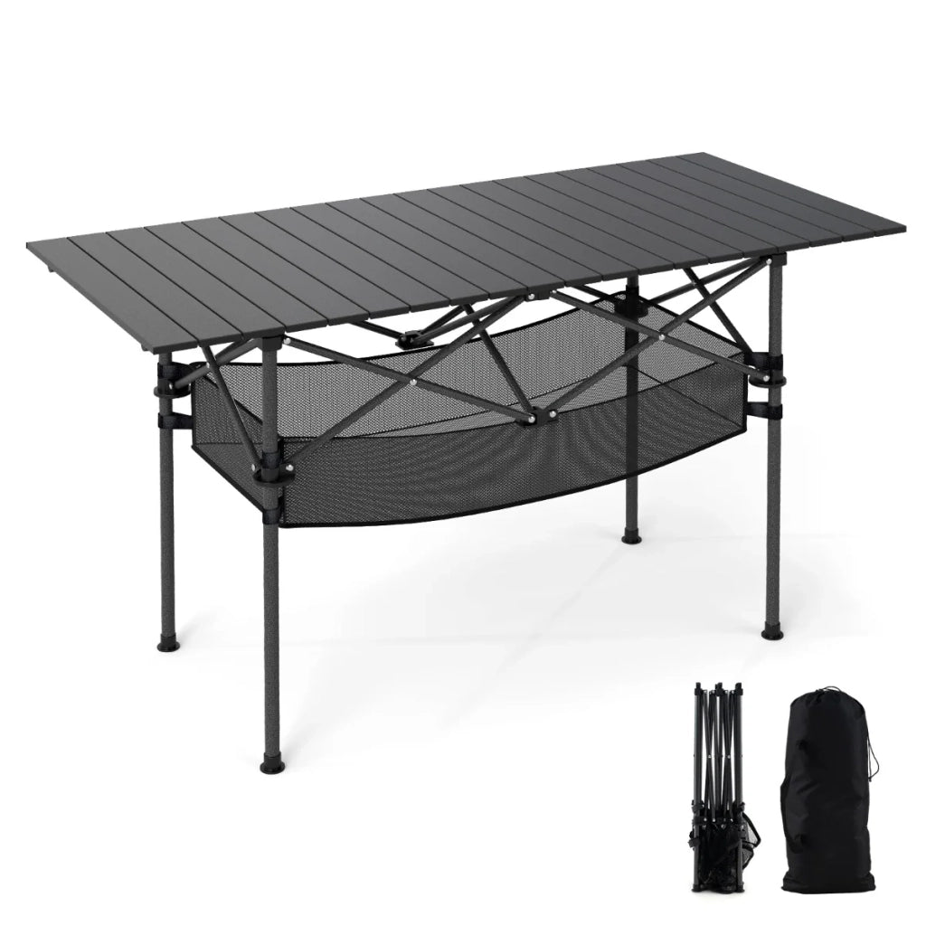 Tavolo da campeggio pieghevole 119 x 55 x 69 cm leggero e robusto per picnic e barbecue alluminio nero 20_0013914